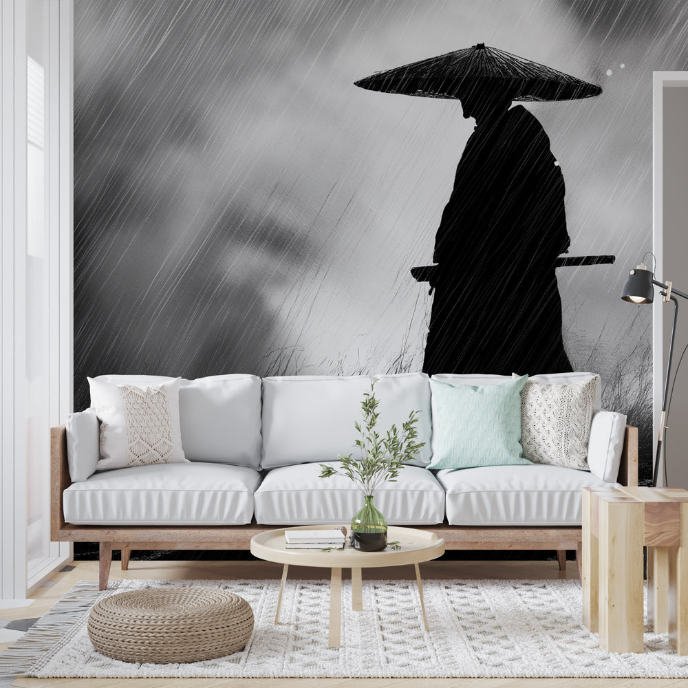 Rainy Samurai Wallpaper | Majestic Silhouette Wall Mural