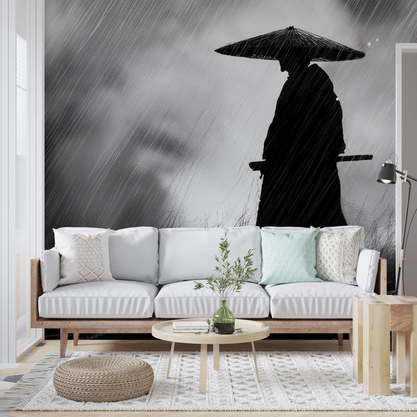 Rainy Samurai Wallpaper | Majestic Silhouette Wall Mural