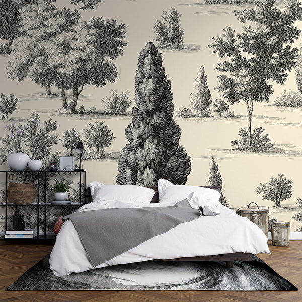 Shabby Chic Wallpaper | Black White Trees Wall Mural