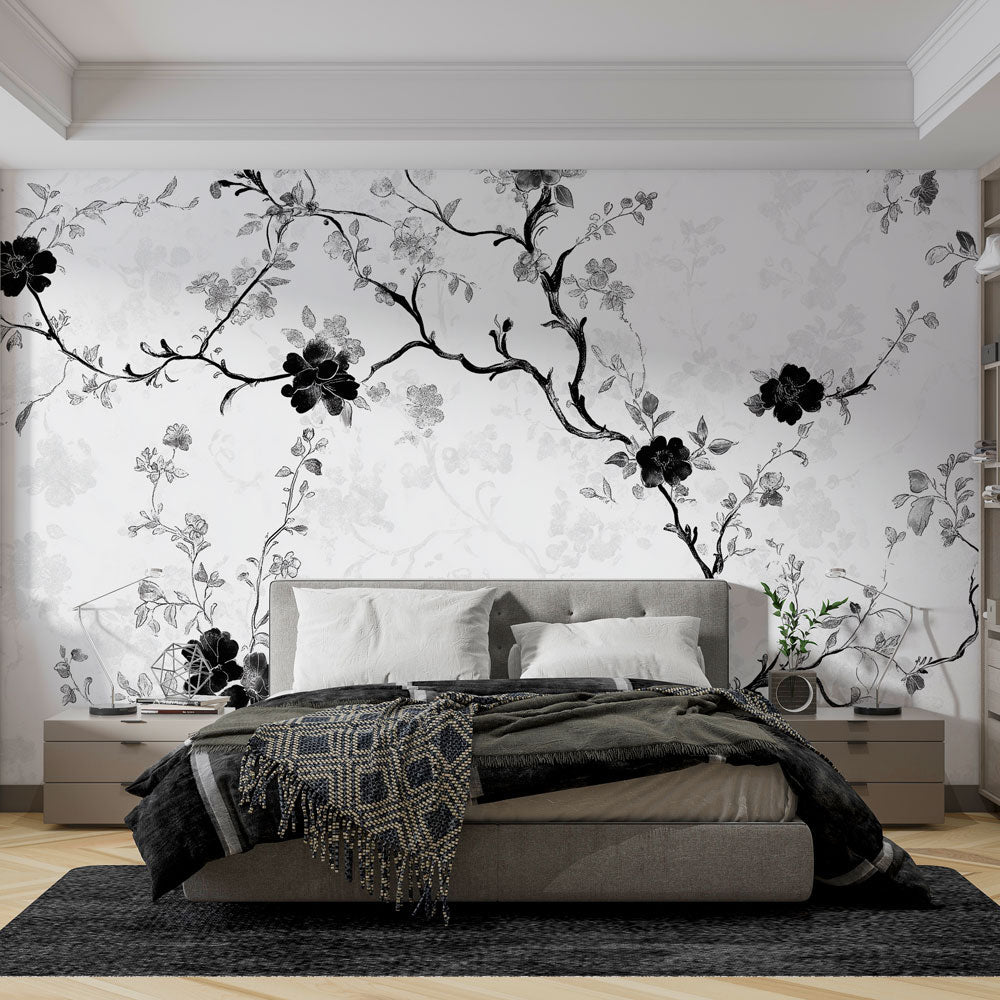 Shabby Chic Wallpaper | Black Floral Elegance Mural