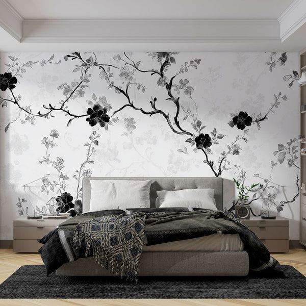 Shabby Chic Wallpaper | Black Floral Elegance Mural