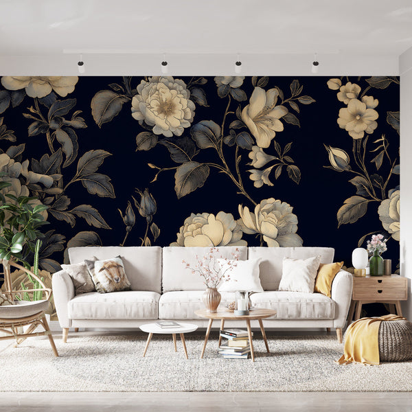 Shabby Chic Wallpaper | Vintage Florals on Marine Blue