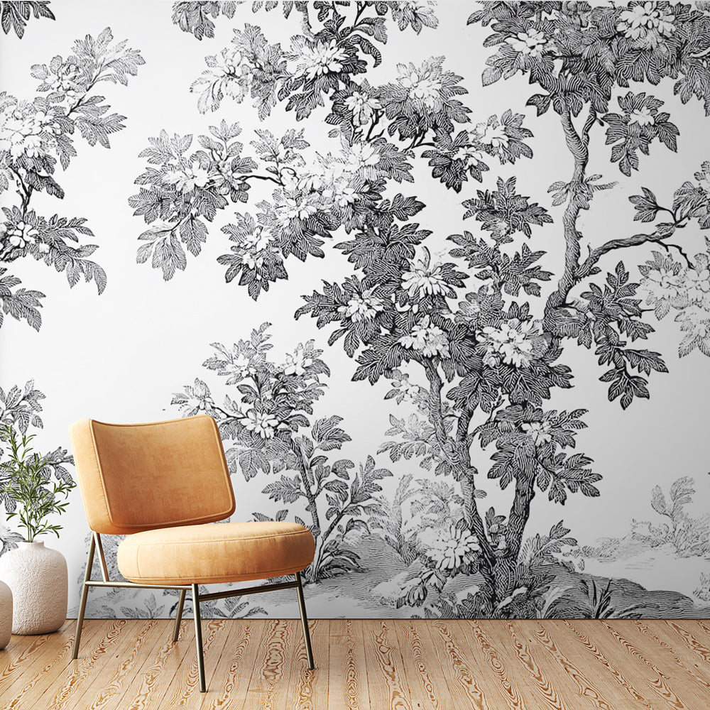 Shabby Chic Wallpaper | Botanical Black & White Wall Mural
