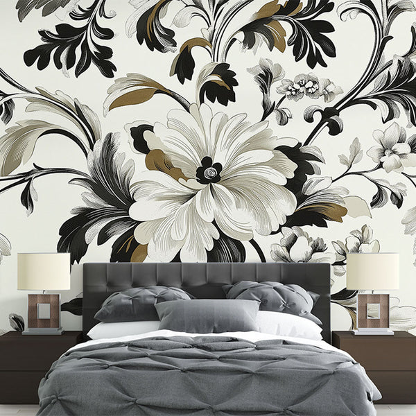 Shabby Chic Wallpaper | Black, White & Gold Wall Mural