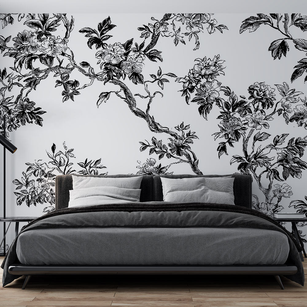 Shabby Chic Wallpaper | Delicate B&W Floral Wall Mural