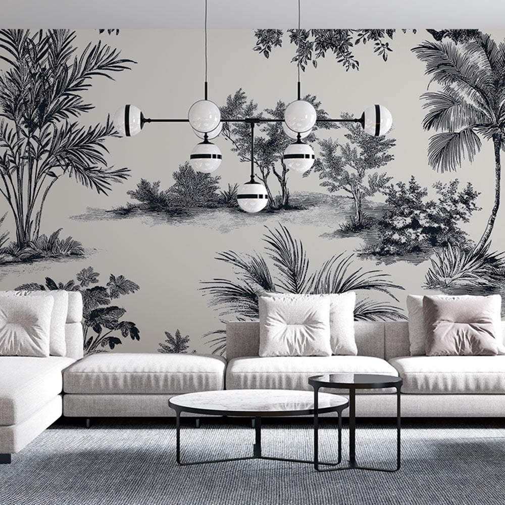 Shabby Chic Wallpaper | Tropical Monochrome Wall Mural