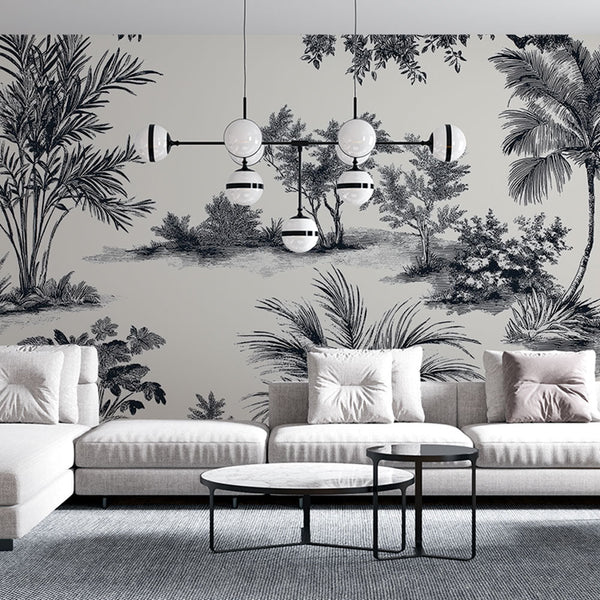 Shabby Chic Wallpaper | Tropical Monochrome Wall Mural