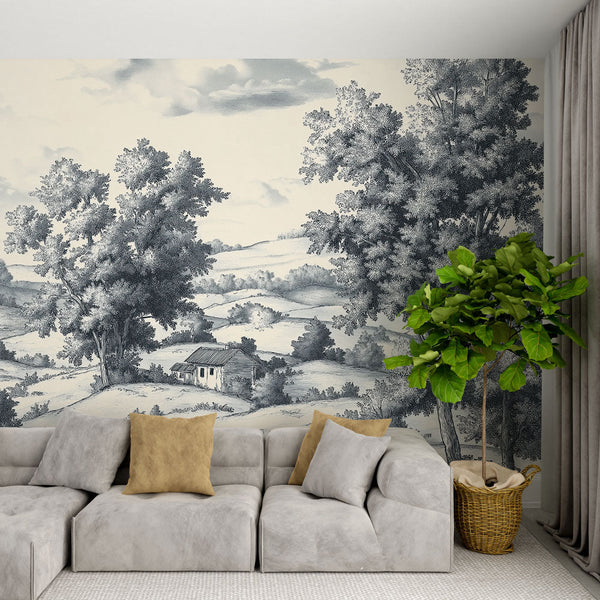 Shabby Chic Wallpaper | Cottage Trees Pastoral Mural