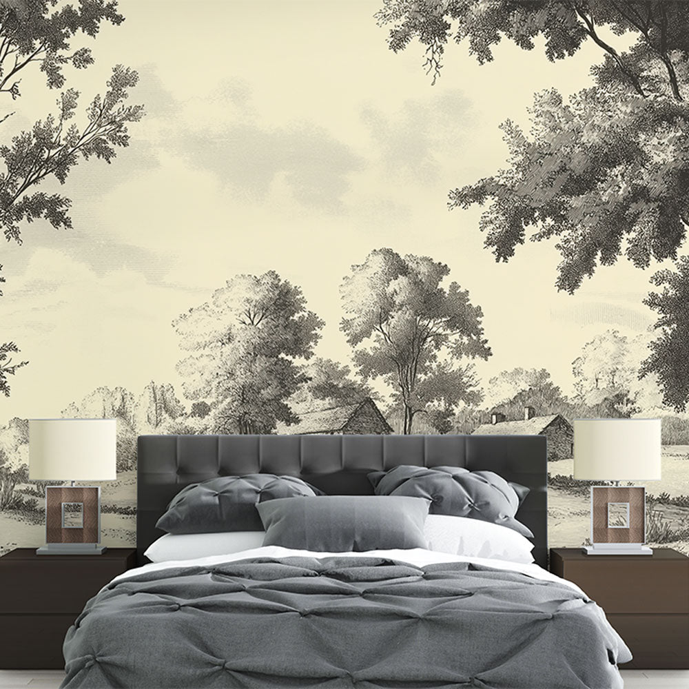 Shabby Chic Wallpaper | Pastoral Black White Mural
