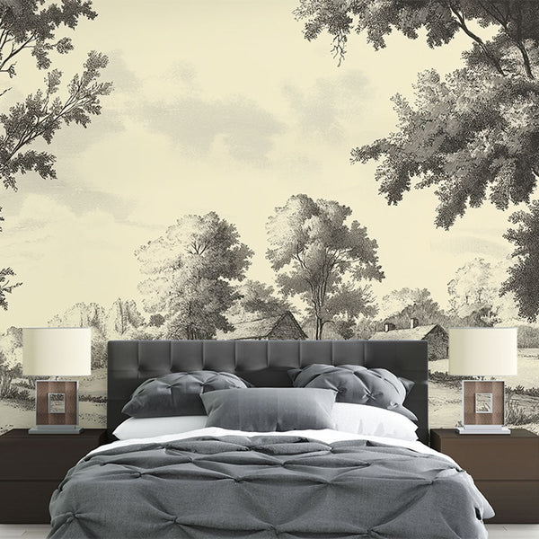 Shabby Chic Wallpaper | Pastoral Black White Mural