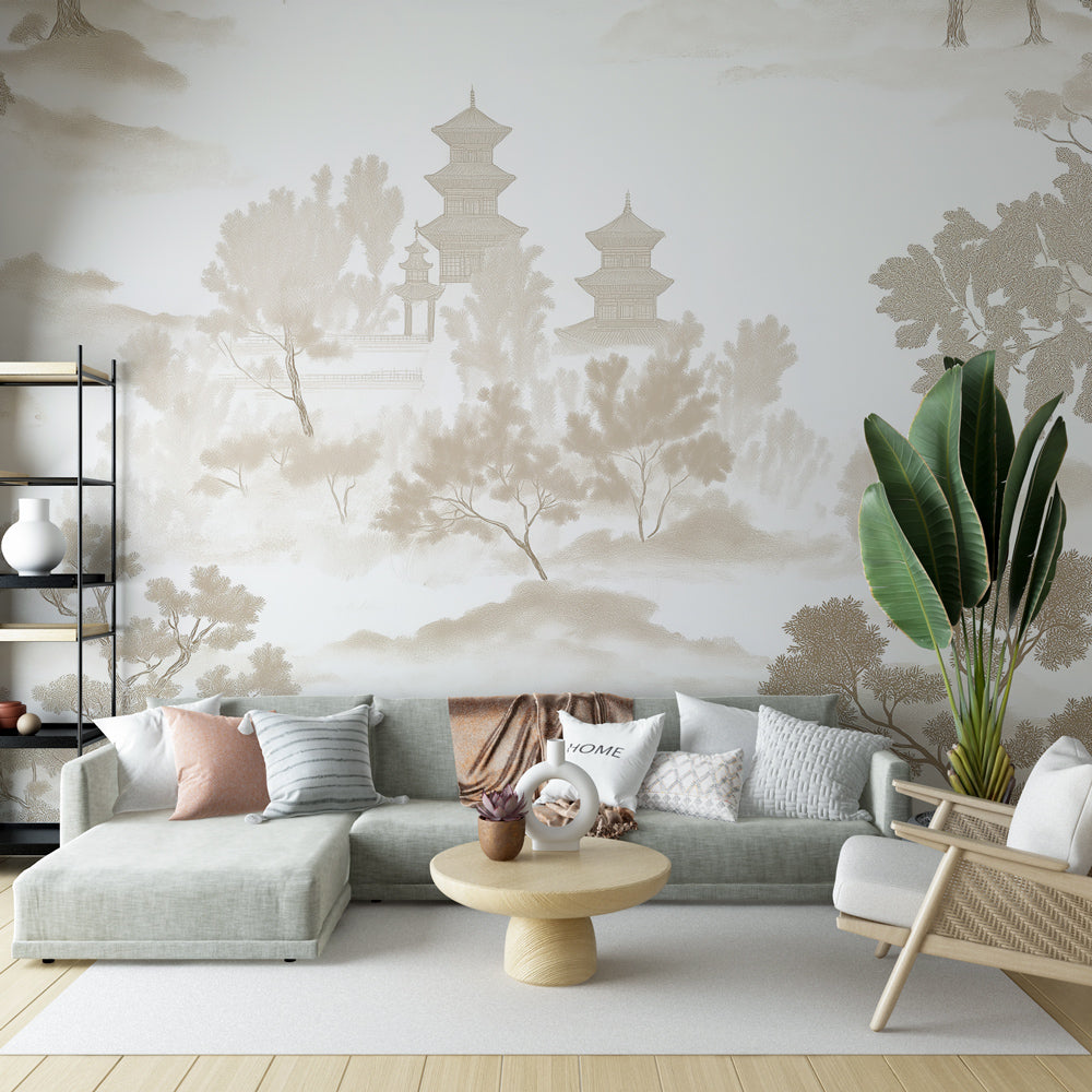 Shabby Chic Wallpaper | Tiger and Asian Landscapes in Soft Tones