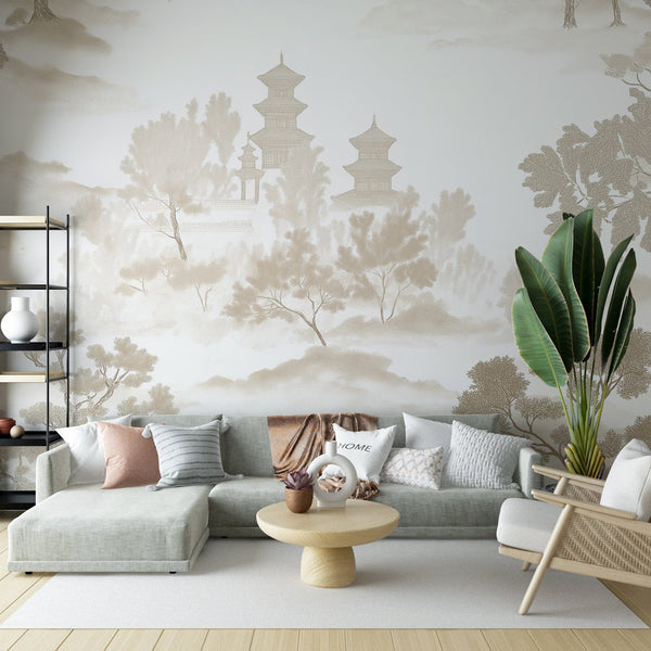 Shabby Chic Wallpaper | Tiger and Asian Landscapes in Soft Tones