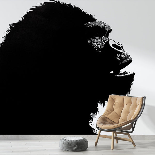 Gorilla Silhouette Wallpaper | Stylized Black and White Portrait
