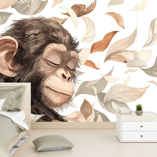Peaceful Monkey Wallpaper | Chimpanzee Among Light Leaves