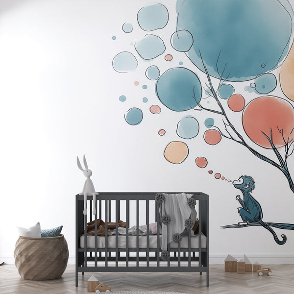 Monkey Wallpaper | Dreaming Monkey Among Blue Bubbles