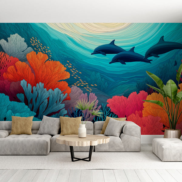 Underwater Wallpaper | Dolphins and Coral Reef Wall Mural