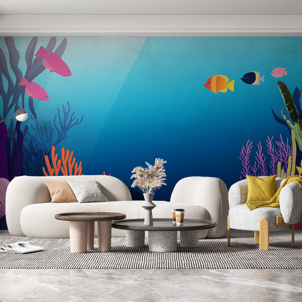 Illustrated Reef Wallpaper | Tropical Fish Wall Mural