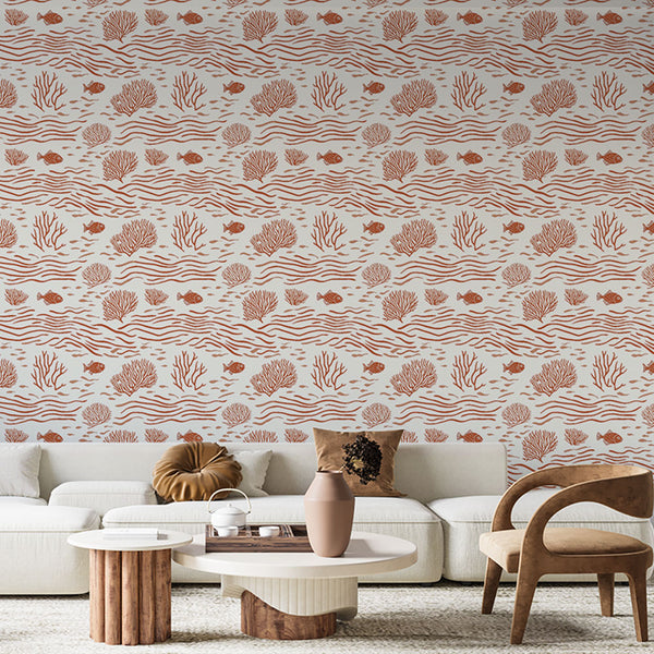 Underwater Wallpaper | Fish and Coral in Terracotta Tones