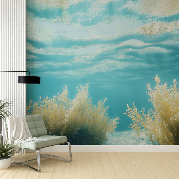 Golden Coral Wallpaper | Aquatic Light Wall Mural
