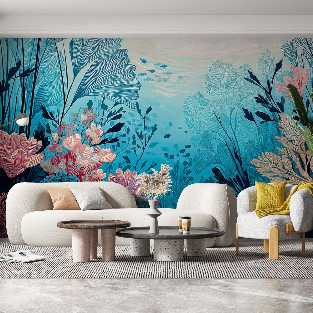 Sea Garden Wallpaper | Elegant Marine Flowers and Coral Mural