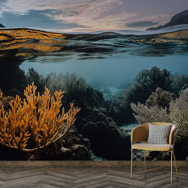 Sunset Underwater Wallpaper | Coral Twilight Wall Mural