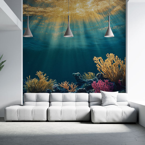 Aquatic Scene Wallpaper | Sunlit Coral Wall Mural