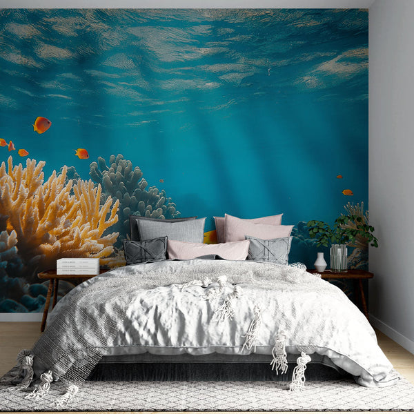 Underwater wallpaper | Reef and colorful fish wall mural scene