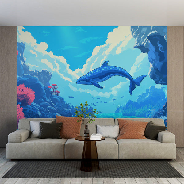 Underwater Wallpaper | Vibrant Whale and Coral Mural