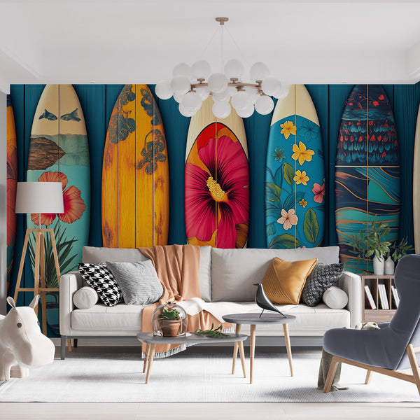 Surf Wallpaper | Floral Marine Boards Wall Mural