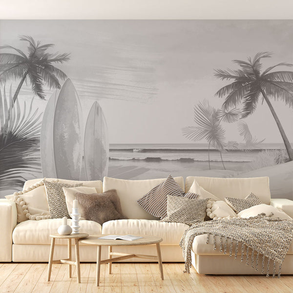 Surf Wallpaper | Black White Waves Boards Wall Mural