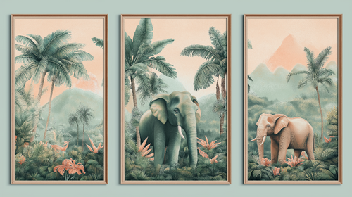 Elegant Elephants Jungle Tropical Wallpaper Mural