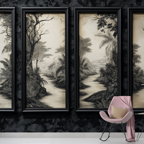 Black and White Jungle Wallpaper | Monochrome Wall Mural