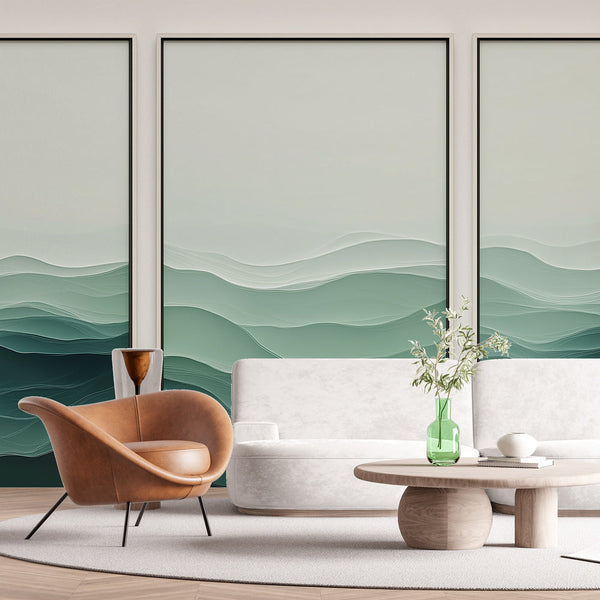 Seascape Wave Wallpaper | Soothing Green Gradient Wall Mural