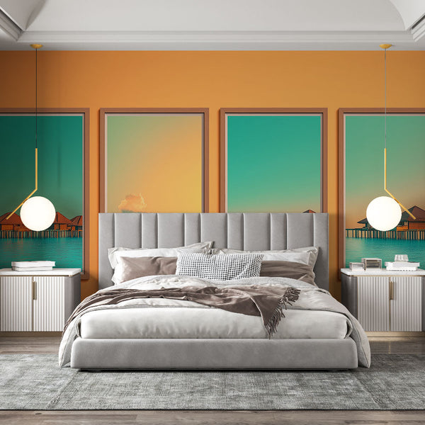 Overwater Villas Sunset Lagoon Wallpaper Mural