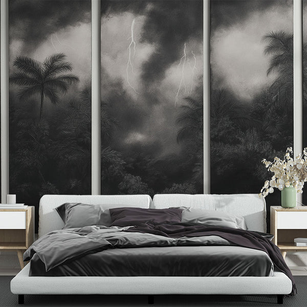 Storm Tropical Wallpaper | Lightning Palm Wall Mural