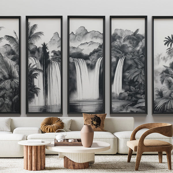 Monochrome Tropical Wallpaper | Black White Cascade Wall Mural