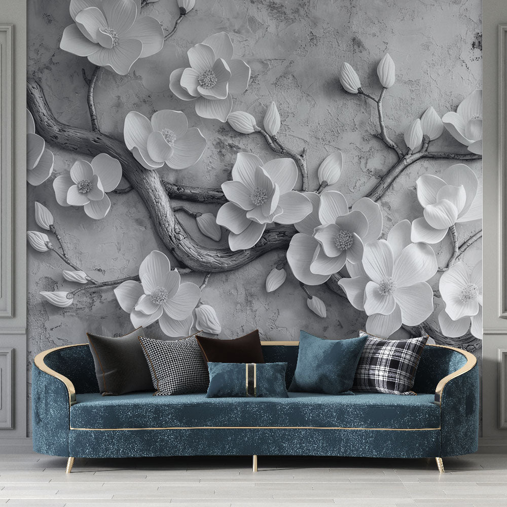 Headboard Wallpaper | Black and White Tree and Flowers