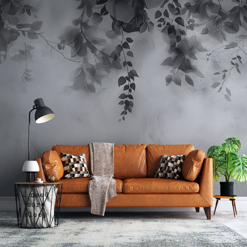 Headboard Wallpaper | Black and White Leaves and Mystery
