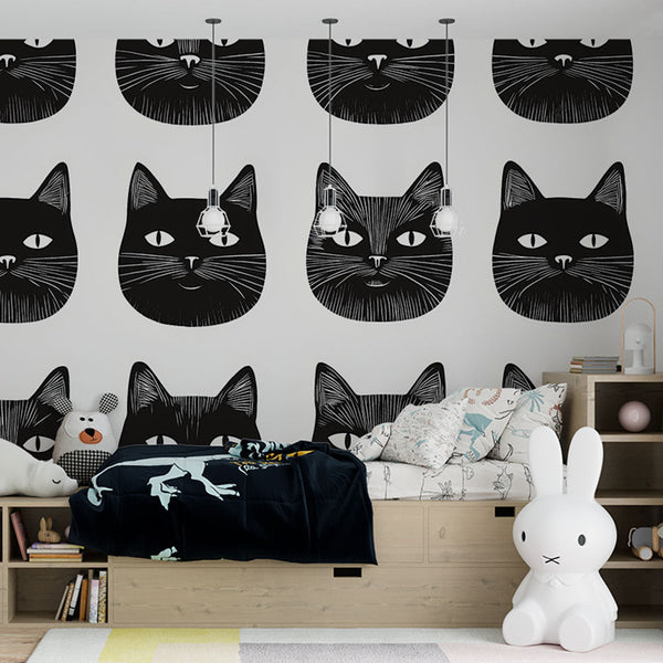 Cat Heads Wallpaper | Elegant Monochrome Wall Mural