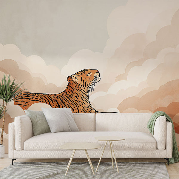 Tiger in the Clouds Wallpaper | Pastel Sky Mural