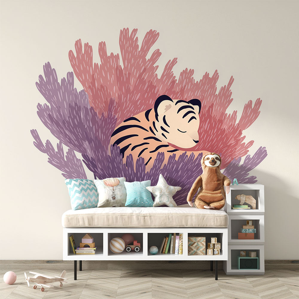 Tiger Wallpaper | Sleeping Tiger Among Pink Blossoms