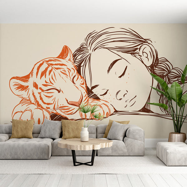 Tiger Wallpaper | Peaceful Child and Tiger Wall Mural
