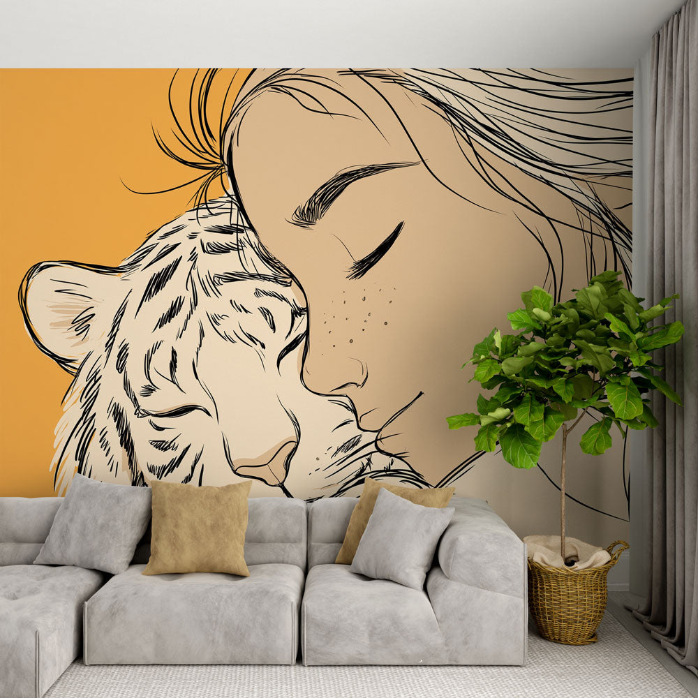 White Tiger Wallpaper | Girl and Tiger Orange Wall Mural