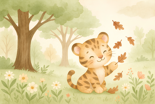 Cute Tiger Wallpaper | Playful Tiger Among Autumn Leaves