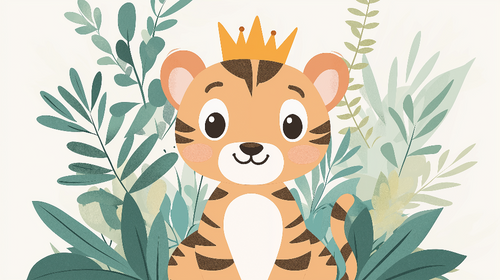 Crowned Tiger Wallpaper | Cute Foliage Wall Mural Print