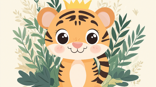 Crowned Tiger Wallpaper | Tropical Foliage Wall Mural