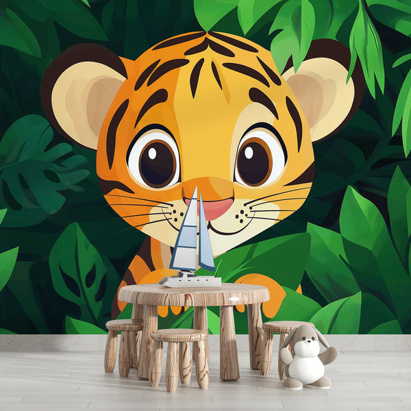 Young Tiger Wallpaper | Lush Jungle Wall Mural Decor