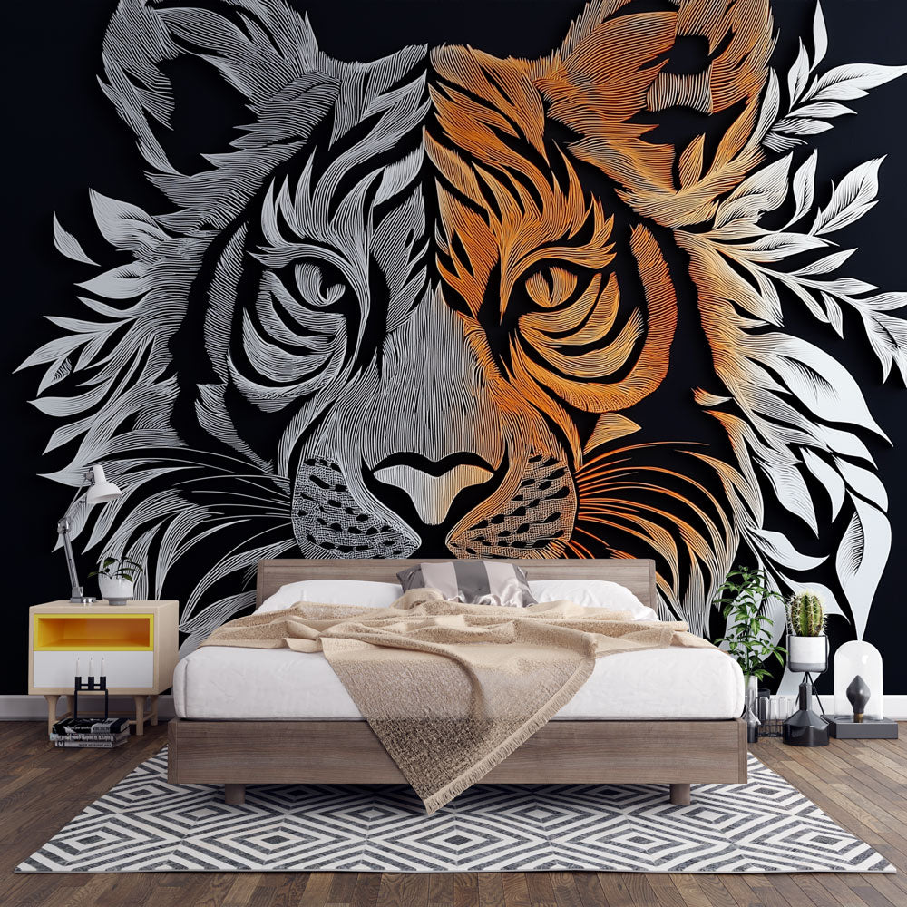 Tiger Wallpaper | Stylized Black and Orange Wall Mural