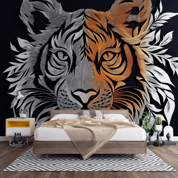 Tiger Wallpaper | Stylized Black and Orange Wall Mural