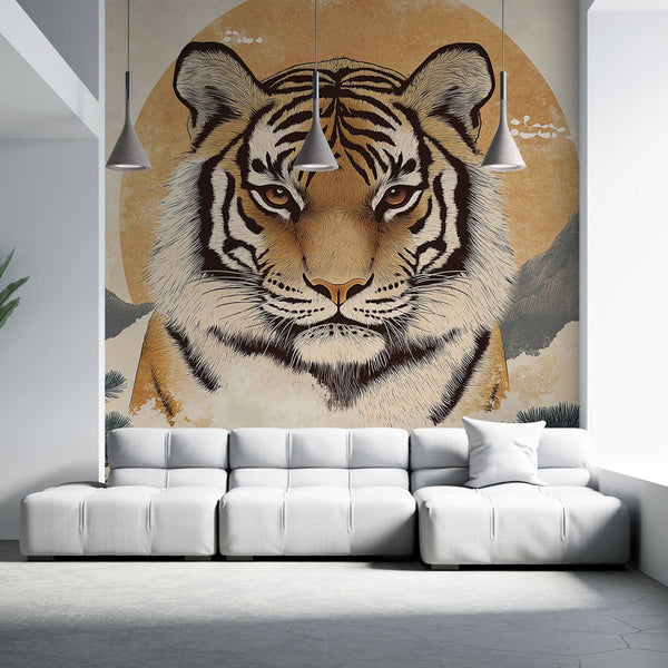 Majestic Tiger Portrait Wallpaper on Asian Landscape